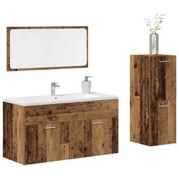 Vidaxl Juego De Muebles De Baño 3 Piezas Madera Ingeniería Envejecida