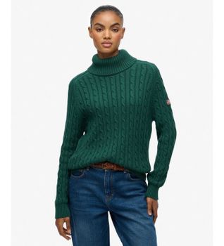 Superdry para mujer. W6110614A Jersey Slouchy Cable Roll Neck verde (XL), Casual, Algodón, Manga larga