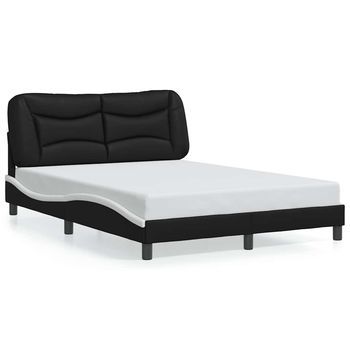 Estructura De Cama Sin Colchón Hvar Cuero Sintético Negro Blanco 140x200cm Vidaxl