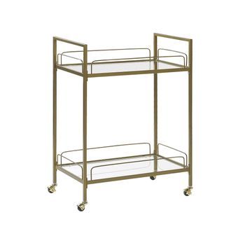 Carrito De Cocina Con Patas Doradas Y Tapa De Vidrio Templado Con Estante Y Ruedas Estilo Glam Veneta