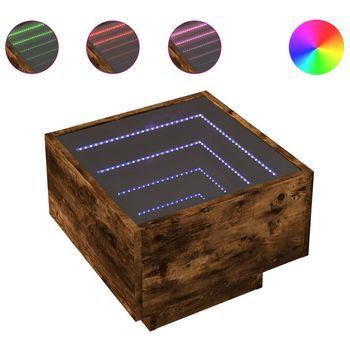 Mesa Auxiliar Y Led Madera Ingeniería Roble Ahumado 40x40x30 Cm Vidaxl
