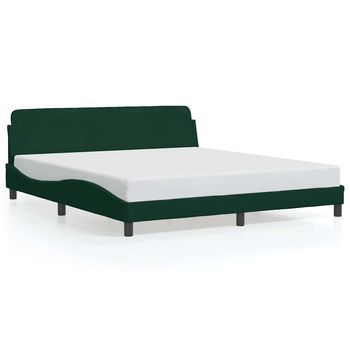 Cama Matrimonial | Cama Para Adultos | Estructura Cama Con Cabecero Terciopelo Verde Oscuro 180x200 Cm