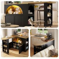 mesa de bar extensible de 135 a 205 cm negra con almacenaje y led