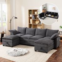 sofa esquinero de 4 plazas con 2 reposapies y puertos usb - 280 x 152 x 83 cm - pana - compartimento de almacenamiento y portavasos - gris
