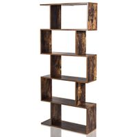costway estante en s con 5 niveles libreria de madera multiuso en estilo industrial para salon dormitorio casa oficina marron rustico 70 x 24 x 158 cm