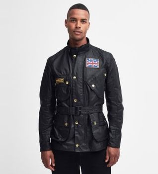 Barbour para hombre. MWX0068 Chaqueta Union Jack International Wax negro (S), Casual, Algodón