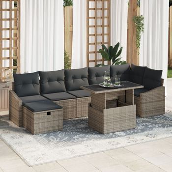 Conjunto De Sofá De Jardín De 8 Piezas Con Cojines Gris Poliratán V0499 Unico / Gris