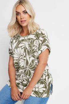 Yours Top Verde Y Blanco Estampado, Mujer Curvy Y Tallas Grandes, Yours