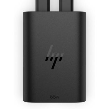 Cargador portátil HP USB-C GaN 65W carga rápida doble puerto compacto negro