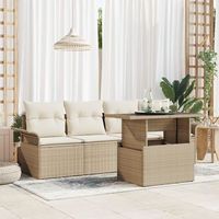 conjunto de sofas de jardin de 5 piezas con cojines beige de poliratan v3015 unico  beige