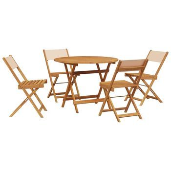 Set De Comedor De Jardín 5 Piezas | Mueble De Jardín Tela Madera Maciza Beige