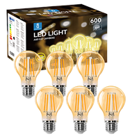 aigostar - bombilla led e27 edison 6w equivalente a 48w blanco calido 2200k 600 lumenes bombilla led vintage decorativa a60 de filamento no regulable cristal ambar pack 6