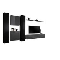 conjunto de muebles de salon mural switch vi diseno colores gris y negro brillante