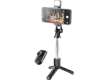 Palo Selfie - CellularLine Sparkle, Universal, selfie trípode, Con luz LED incorporada y mando a distancia, Negro