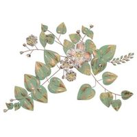decoracion de pared flores y hojas en metal crema verde-blanco dorado 70x4x69 cm dec05056