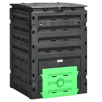 Outsunny Compostador de jardín 450 L, contenedor de compost para jardín, 80 aberturas de ventilación y 2 puertas correderas, 69 x 71 x 103 cm, negro   Aosom España