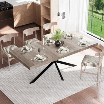 Mesa De Comedor Extensible - Mueble De Comedor - Mdf Y Metal - Gris (140-180x80x76cm)