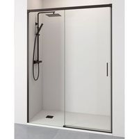 mampara de ducha frontal 1 puerta  1 fijo corredera  vidrio templado de 6mm  antical  100 - 200cm  perfileria negra  115  cm adaptable 109-114cm - transparente - negro mate