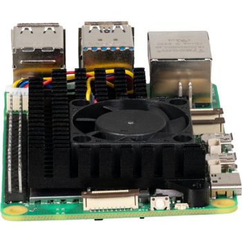 Disipador térmico Joy-IT para Raspberry Pi 5 con ventilador y aluminio negro