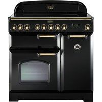 rangemaster classic deluxe 90 electric induction range cooker - black  brass black