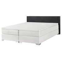 cama continental doble 160 x 200 cm tapizada en piel sintetica blanca y negra con colchon de muelles embolsados president