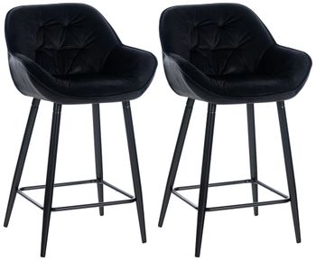 Set de 2 taburetes de bar con reposapiés en terciopelo negro