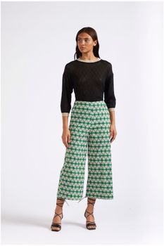 pantalón palazzo cropped de popelina estampada rhombus multiverd