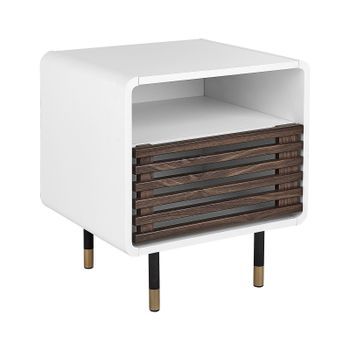 Mesa De Noche Blanco Negro Madera Oscura 45 X 40 Cm Estantes Puerta Rústico Rifle