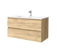 mueble de bano bequia 100 cm roble  lavabo de porcelana  salgar