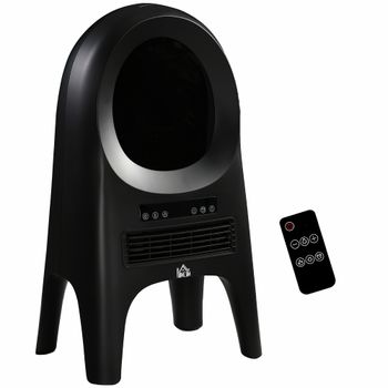 HOMCOM Calefacción Eléctrica, 3 Modos, 10-49° C, con Control Remoto, Llamas LED, Independiente, Negro, 33,7 x 25,5 x 60,4cm