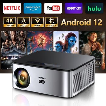 Proyector Android HORLAT de 1600 lúmenes Ansi para exteriores, proyector WiFi de video 4K Full HD 1080P, dispositivos de cine en casa para juegos en 3D