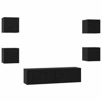 conjunto de mueble de tv montaje en la pared 6 piezas roble negro