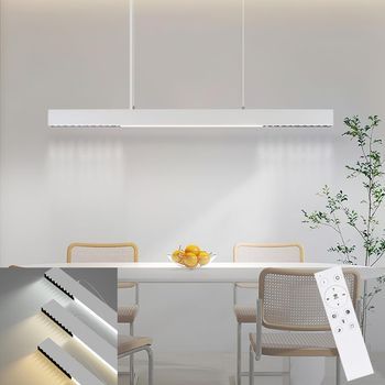 Nettlife Lámpara Colgante Led 32w Blanco Diam.107cm Moderna Aluminio Regulable Altura Regulable Con Diseño Largo Lineal Para