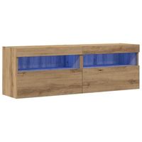 mueble de tv montado en la pared con led 2 uds  mueble de salon  gabinete de tv roble artisan