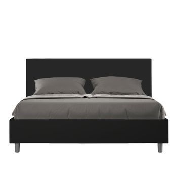 Cama Con Almacenaje Acolchada 160x200 Cuero Sintético Negro Adele