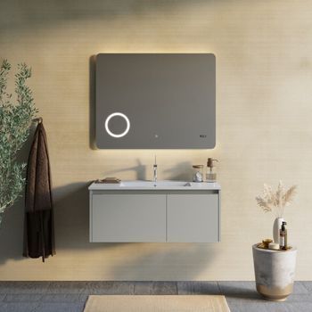 Mueble De Baño Suspendido 100 Cm Arena Mate Y Espejo Táctil Led | Monaco