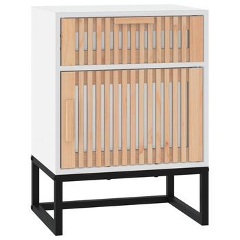 Mesita De Noche - Mesilla Madera Y Hierro Contrachapada Blanco 40x30x55,5 Cm Mc4745