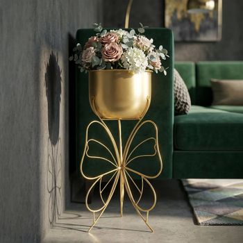 Maceteros de metal dorado con mariposa cm ø 22x45