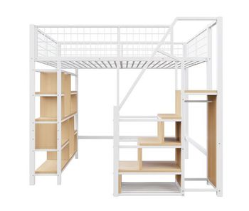Cama alta multifuncional 140 x 200 cm - con almacenamiento, estantes y escalera - blanco