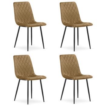 Set De 4 Silla De Comedor Terciopelo Valora Turín Asiento De Terciopelo Marrón