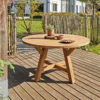 mesa de jardin redonda de madera teca maciza reciclada 6 pers