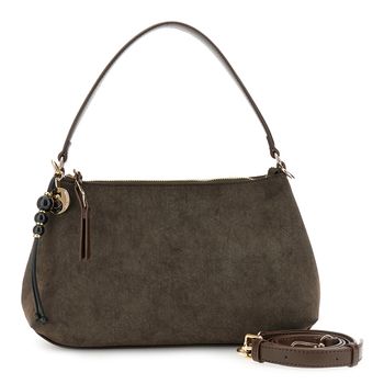 bolso saco de microfibra efecto ante con acabados efecto piel dark brown taglia unica