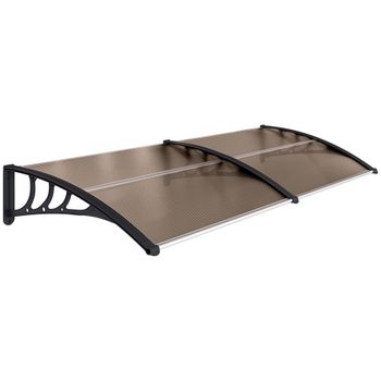 Outsunny Marquesina para Puertas y Ventanas 195x75 cm con Paneles de Policarbonato Barras de Aluminio Marrón