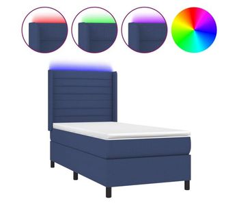 Cama box spring colchón y luces led tela azul 100x200 cm rayas horizontales