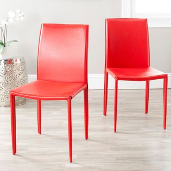 Set de 2 sillas de comedor en hierro/madera contrachapada, rojo