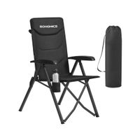 silla de camping reclinable con respaldo alto ajustable negro
