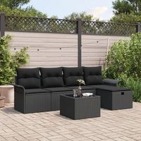 conjunto de sofa de jardin de 6 piezas con cojines  negro poliratan v0752 unico  negro