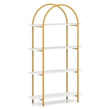 Costway Estantería Arqueada Librería Moderna 4 Niveles Estructura Metálica Organizador Almacén Hogar Oficina Dorado y Blanco