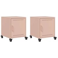 juego de 2 mesitas de noche con ruedas con compartimento y puerta 36 x 39 x 435 cm acero rosa dec035629