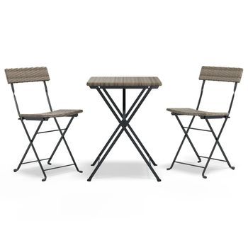 Muebles De Cafetería Plegables 3 Uds | Mesa Y Sillas Ratán Sintético Gris